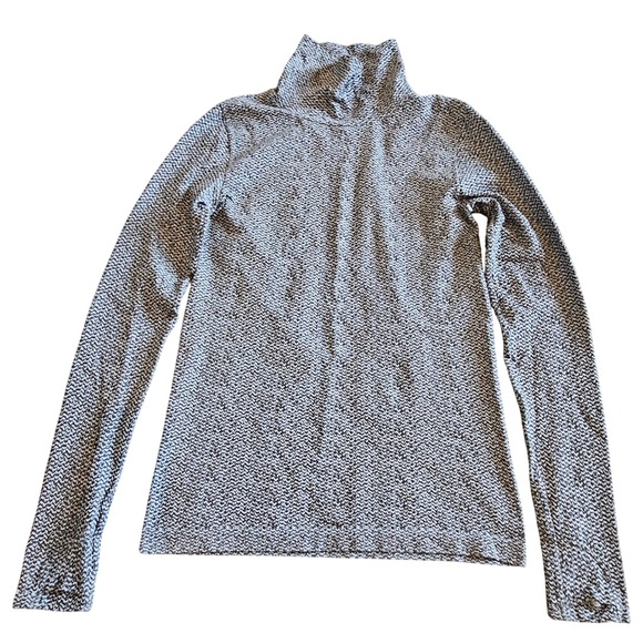 Athleta Sweaters - Athleta Womens S Momentum Mock Neck Pullover Black White Chevron Thumbholes